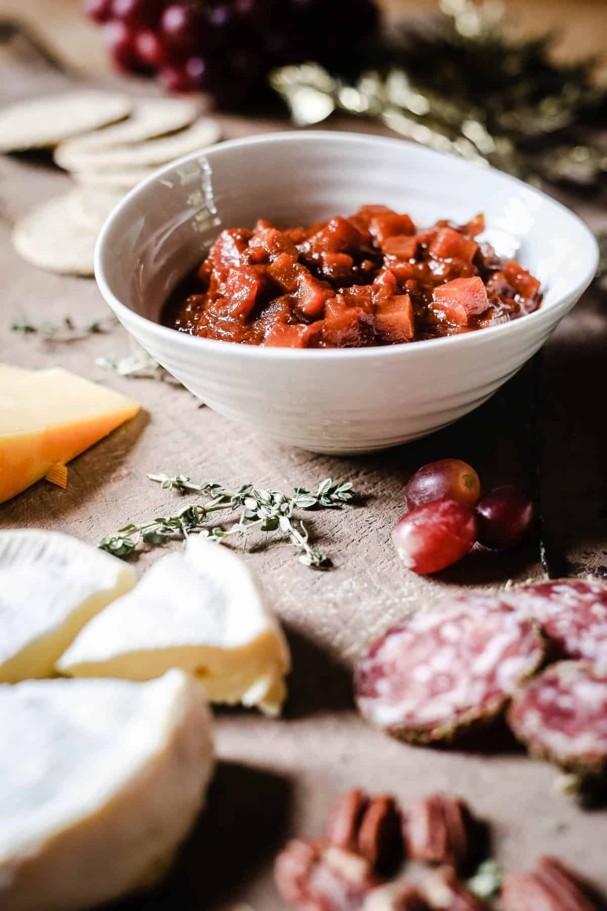 mid shot of Boxing Day Ale Chutney in the middle of a cheeseboard