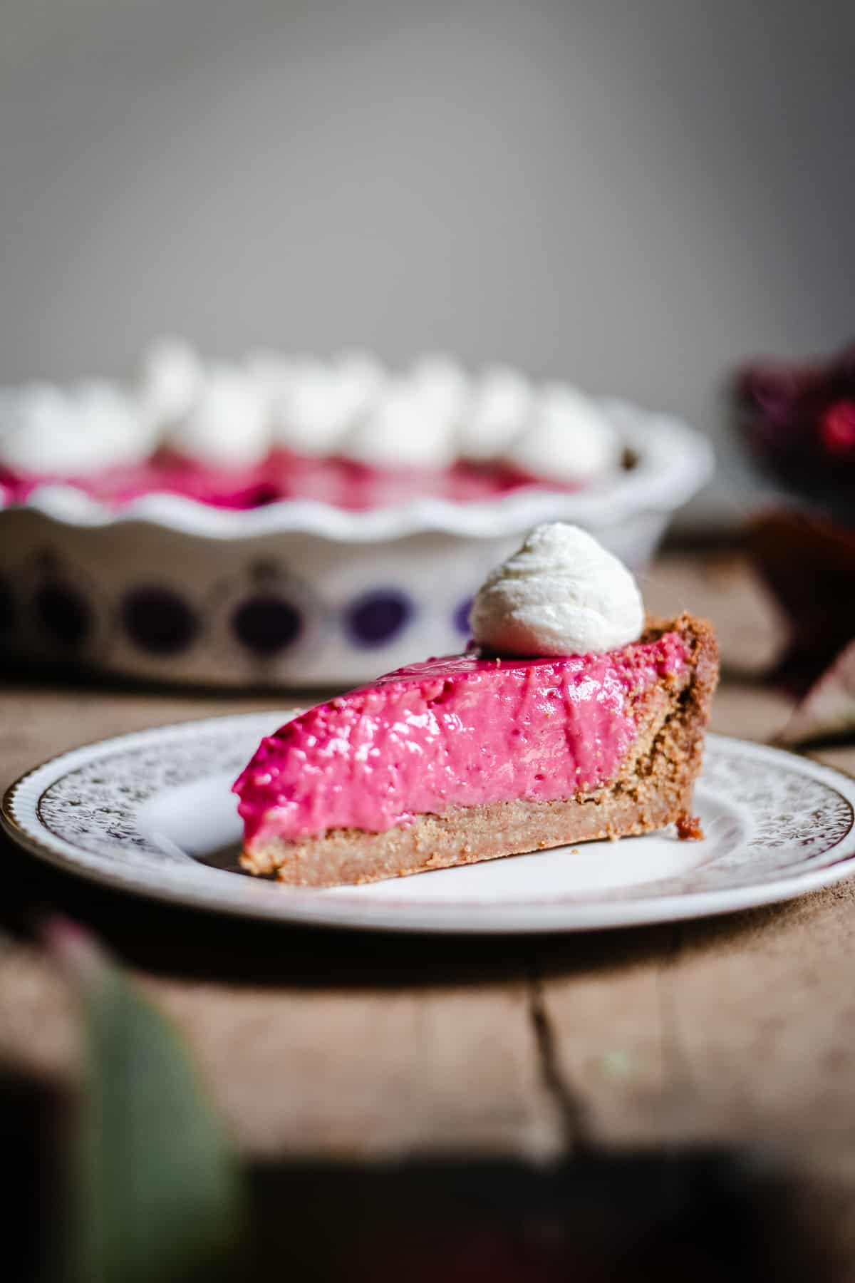 side view of a slice of Cranberry Cream Pie