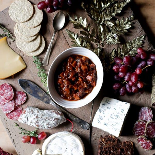 Boxing Day Ale Chutney overhead shot of Boxing Day Ale Chutney in the middle of a cheeseboard