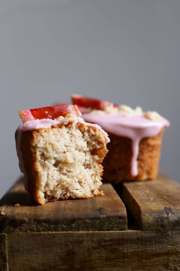 close up of a Blood Orange Buckwheat Hazelnut Friands split in half