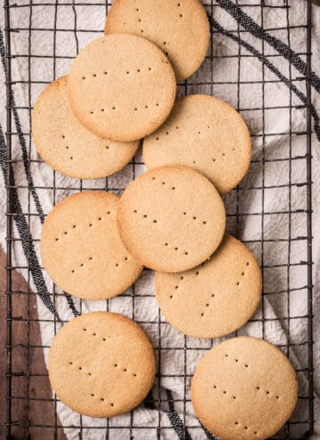 Gluten-free digestive biscuits on a wire rack
