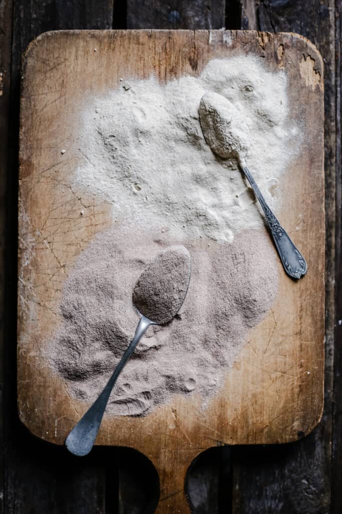 teff flour on a wooden board