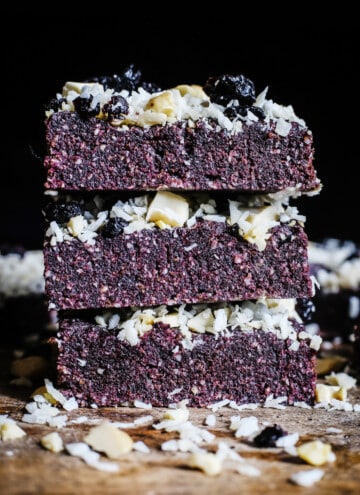 A stack of Healthy Coconut & Blueberry Bars