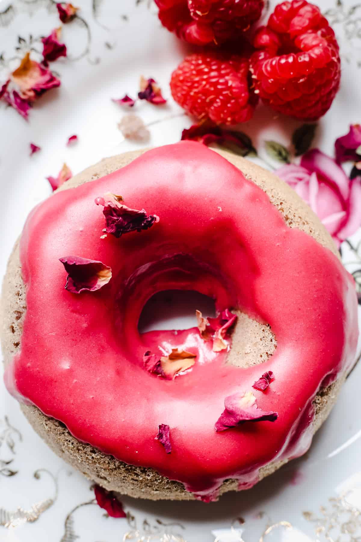 Close up of Raspberry Doughnut on a plate