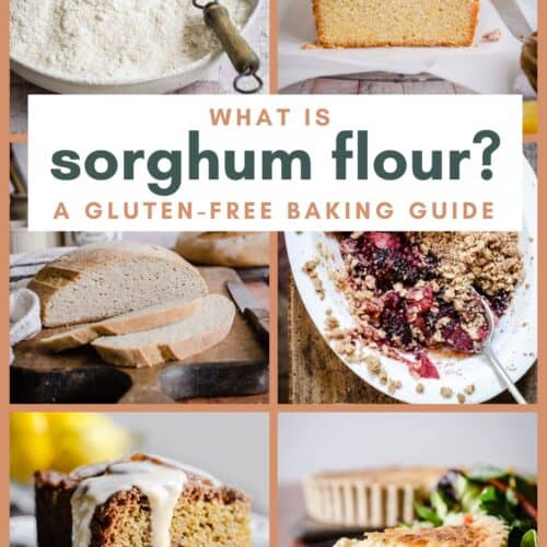 Image collage of different bakes made with sorghum flour and the title Ultimate Guide to Sorghum Flour