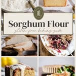Image collage of different bakes made with sorghum flour and the title Ultimate Guide to Sorghum Flour 