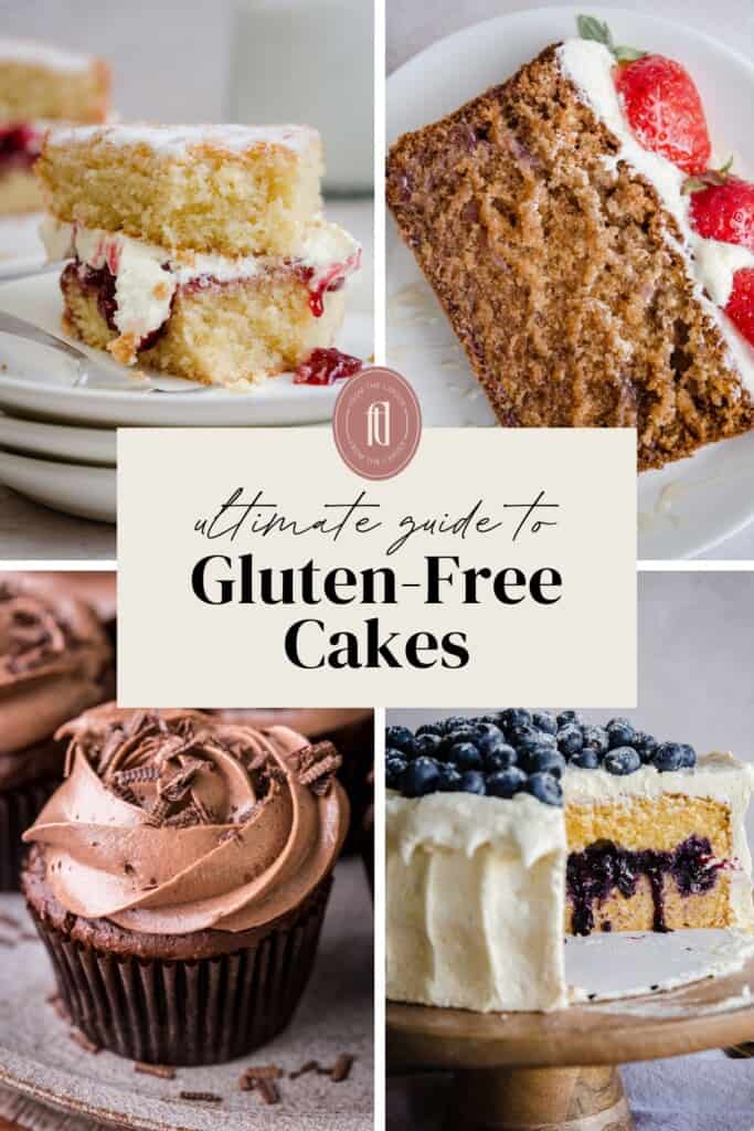 Image Collection of gluten-free cakes with text superimposed