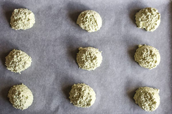 Coconut Matcha Macaroons on a baking tray