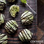 Coconut Matcha Macaroons on a wire rack