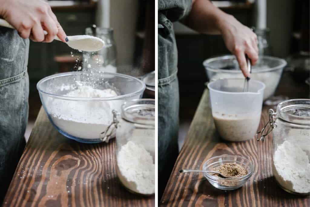 process images showing ingredients being stirred to make soda bread