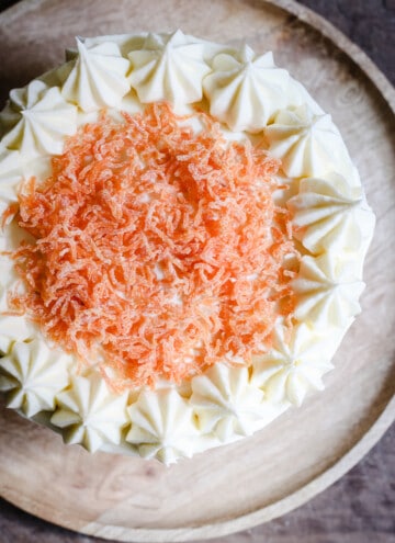 overhead view of gluten-free carrot cake