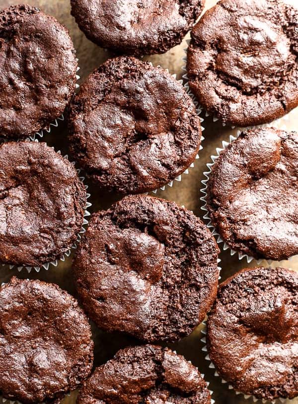 Overhead shot of chocolate courgette muffins