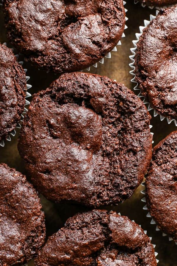 close up of chocolate courgette muffins