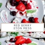 Plates of eton mess with title of recipe in between