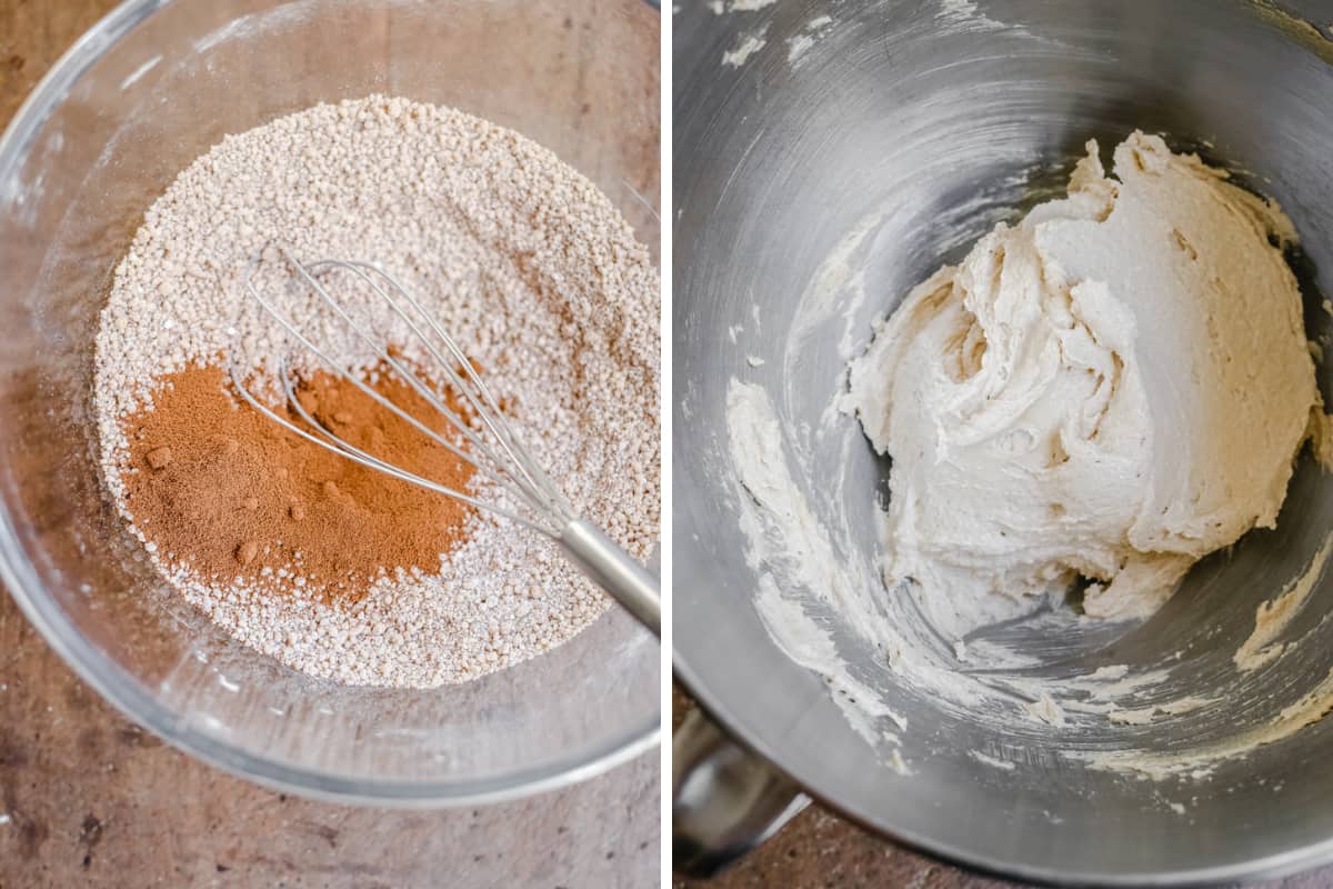 process shots of making a gluten-free coffee and walnut cake