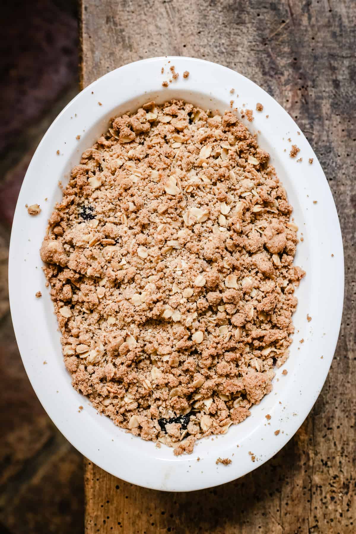 A dish of Apple and Blackberry Crumble