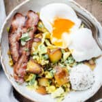 Bubble and Squeak in a white bowl