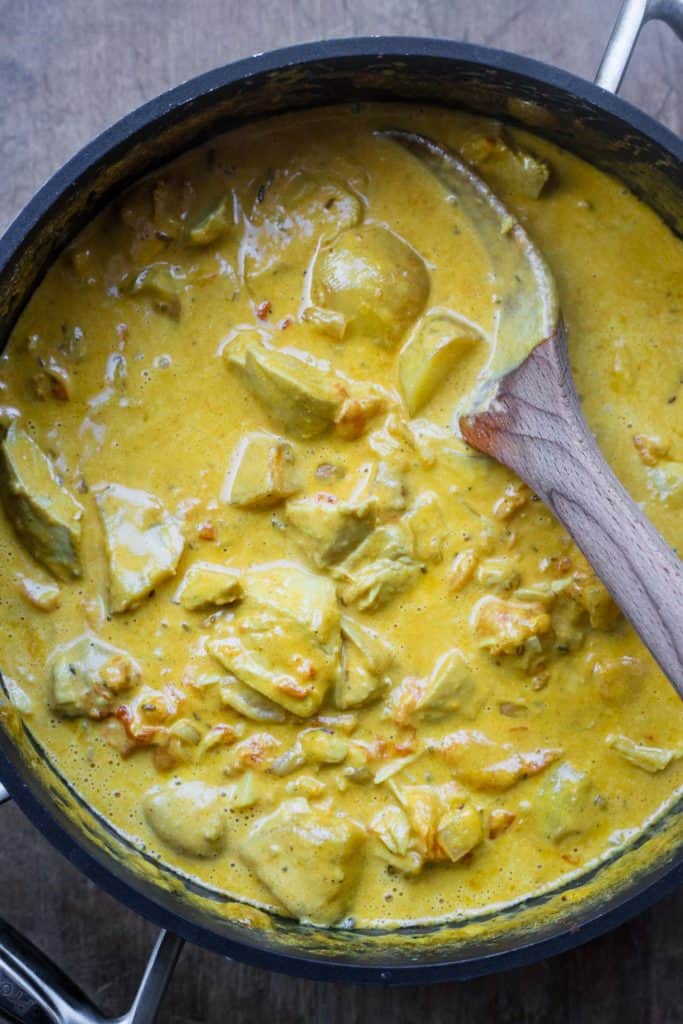 A saucepan of The Best Totally Creamy Leftover Turkey Curry