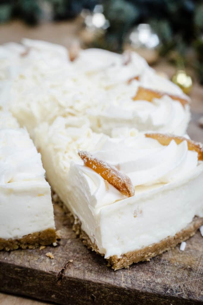 White Chocolate Ginger Cheesecake with a slice taken out