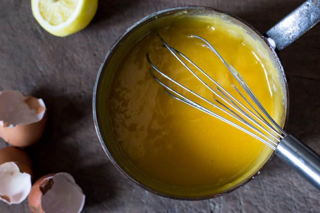 lemon curd in a saucepan