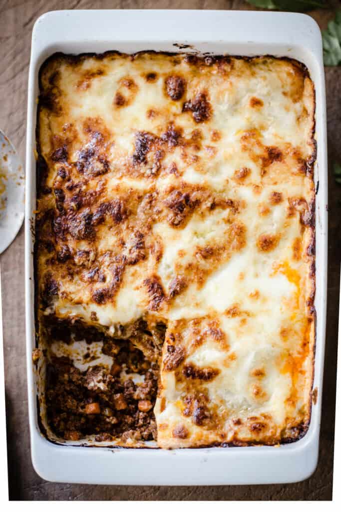 gluten-free lasagne with a slice taken out