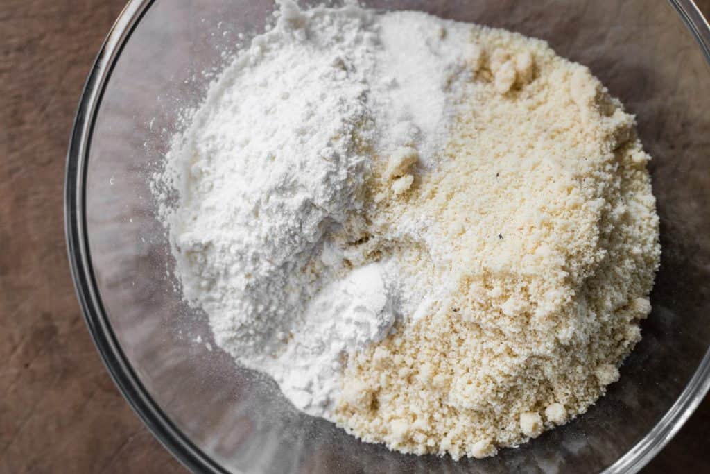gluten-free flour and ground almonds in a bowl