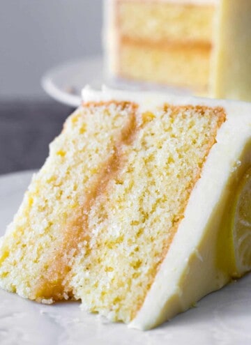 A slice of lemon curd cake on a