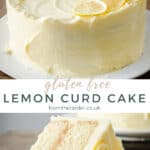 pin image of a close up of lemon curd cake with text overlay