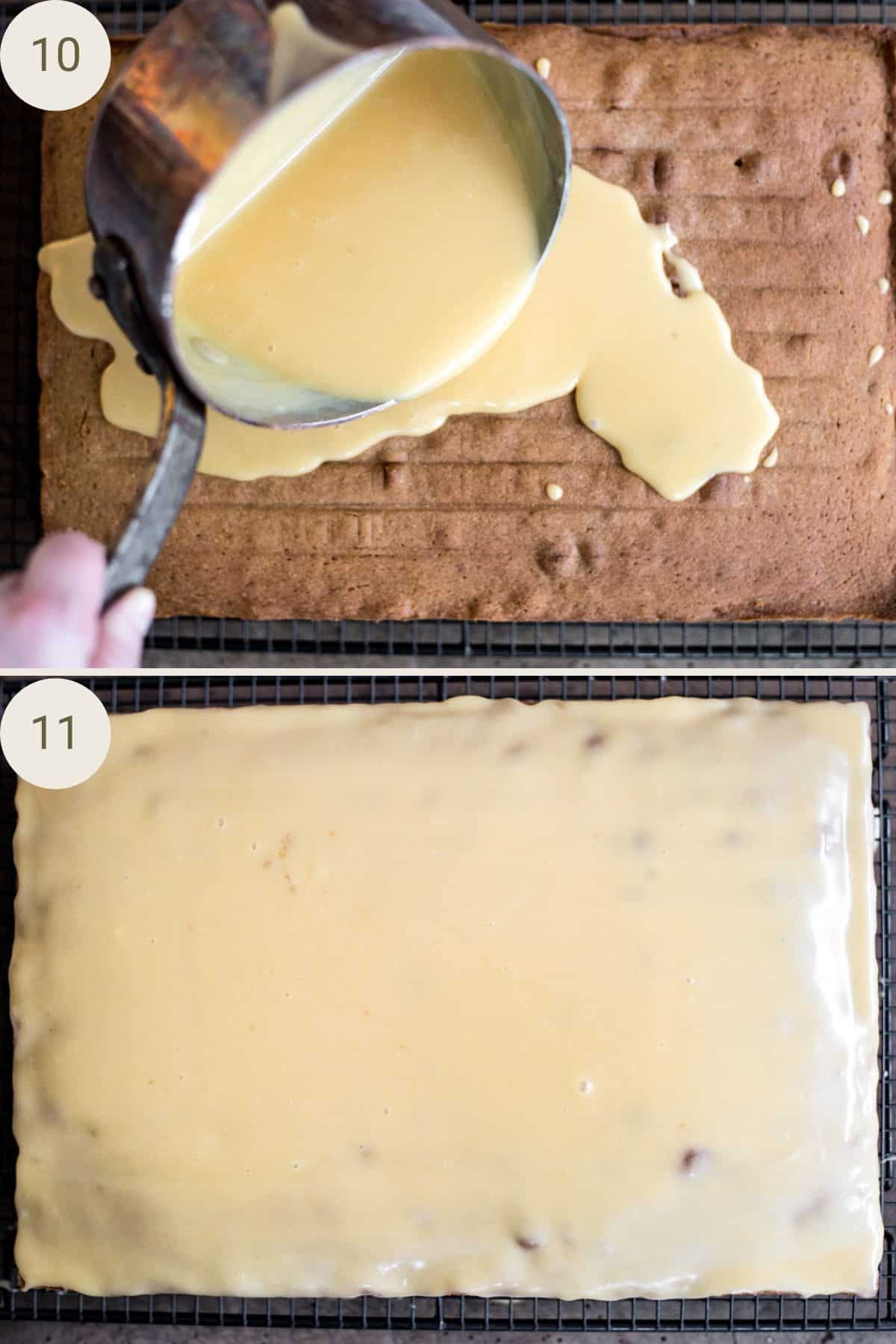Caramel sauce poured over caramel Cake.