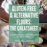 four images of gluten-free flour with text overlay saying gluten-free & alternative flours: the cheatsheet