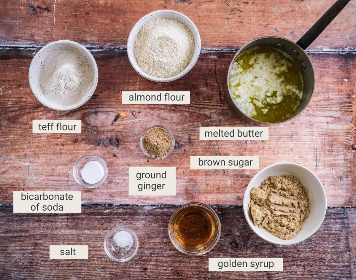 ingredients for ginger biscuits.