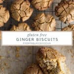 Image collection of ginger biscuits on a cooling rack and then close up with text saying Ginger Nut Biscuits