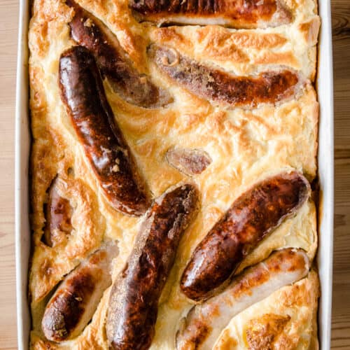Toad in the Hole in a roasting dish