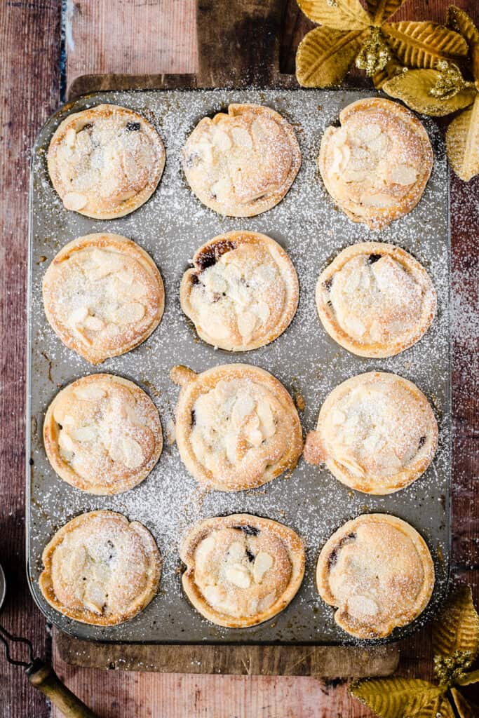 baking tin filled with mince pies