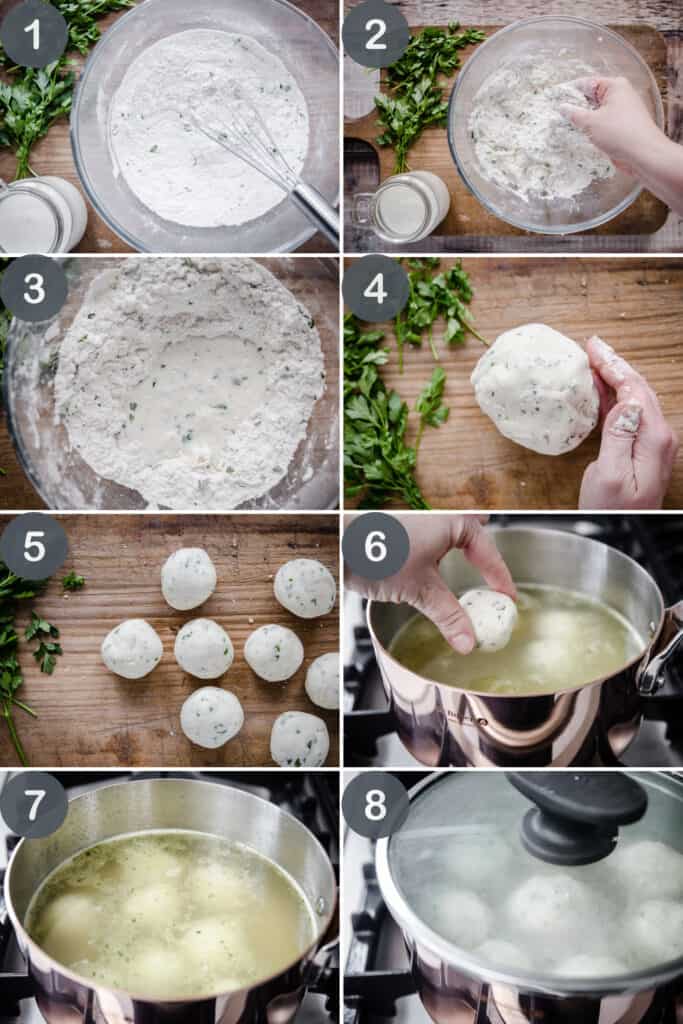 visual representation of steps to make gluten-free dumplings