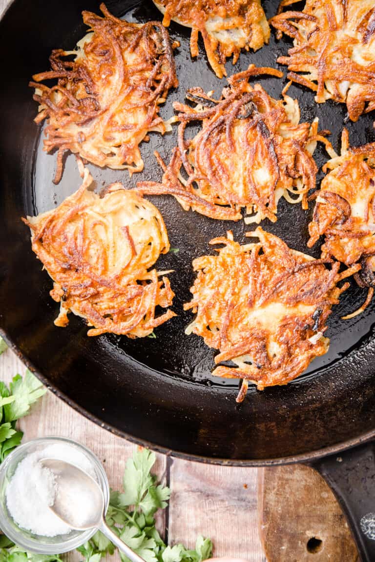 A skillet full of hash browns