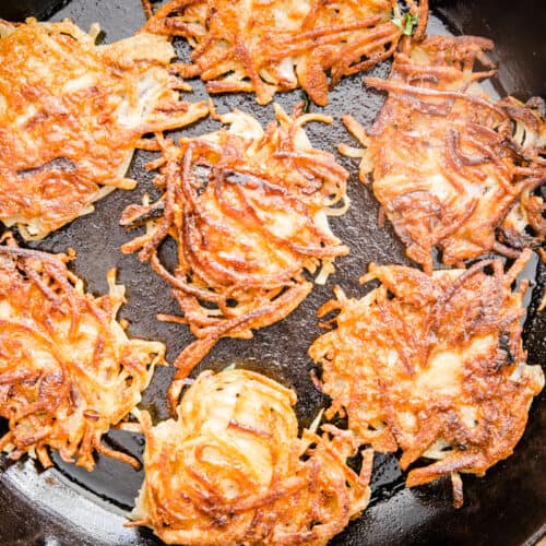 A skillet full of hash browns