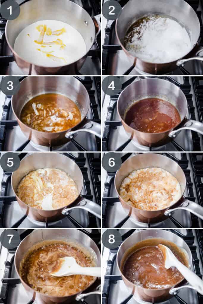 Process shots of making lemon caramel