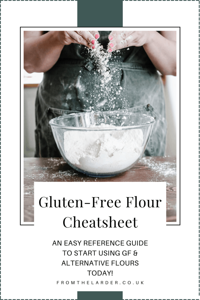 A cover image of the Gluten-Free Flour Cheatsheet showing hands in a bowl of flour