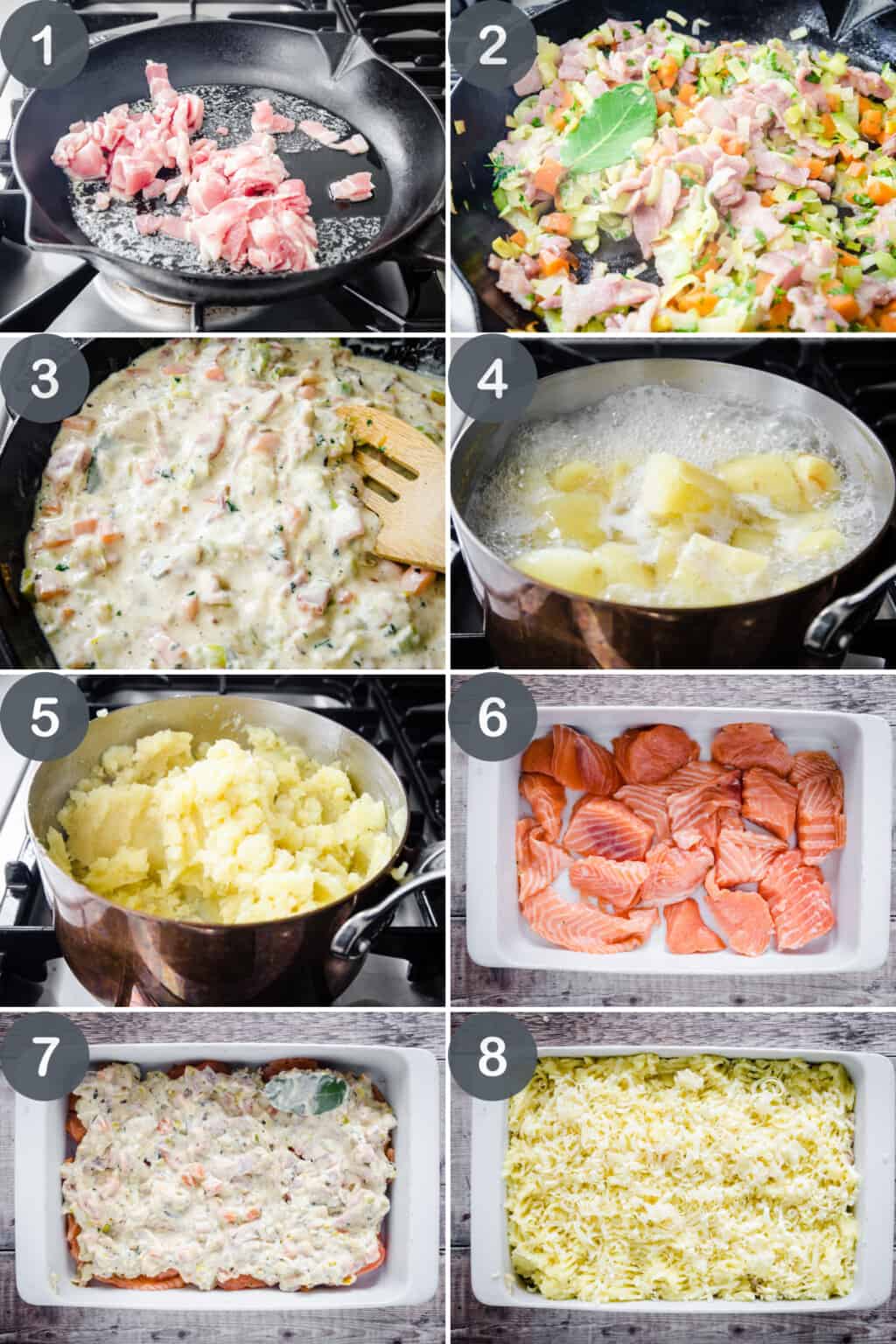 Cheesy Salmon Fish Pie with Bacon - From The Larder