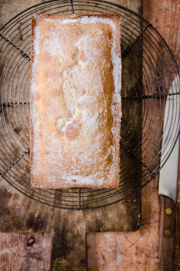 Rice Flour Madeira Cake on a cooling rack