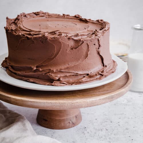 Gluten Free Chocolate Fudge on a cake stand