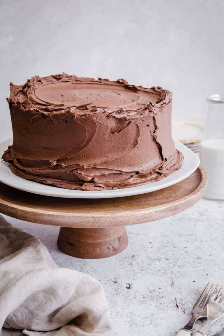 Gluten Free Chocolate Fudge on a cake stand