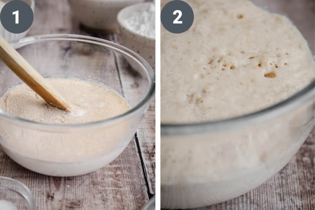 yeast being stirred and then all frothed up
