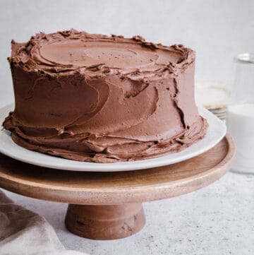 chocolate cake on cake stand