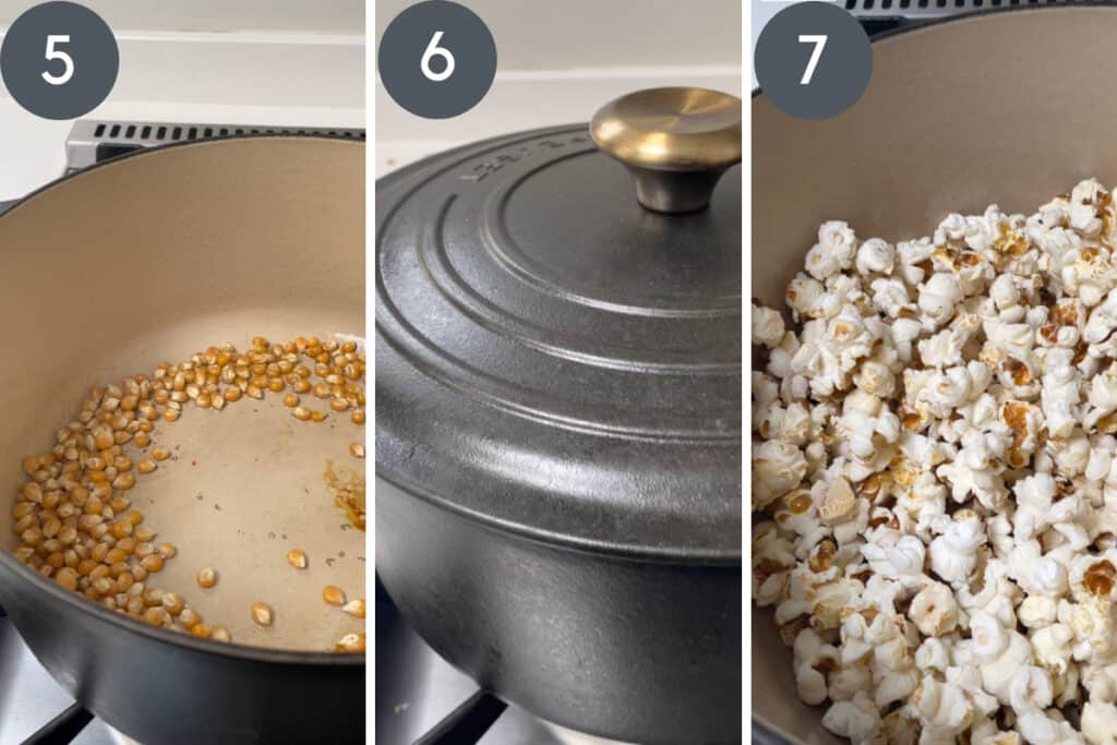 process images of popcorn cooking in pot