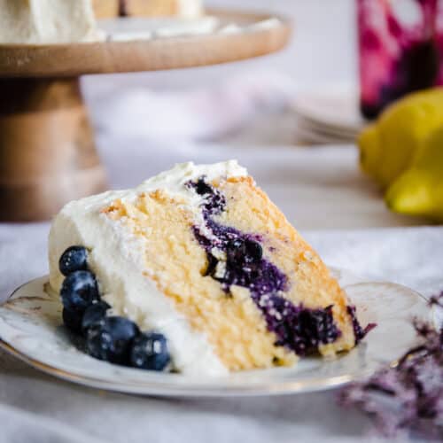 slice of blueberry cake on a plate