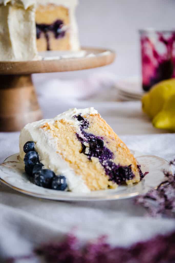 slice of blueberry cake on a plate