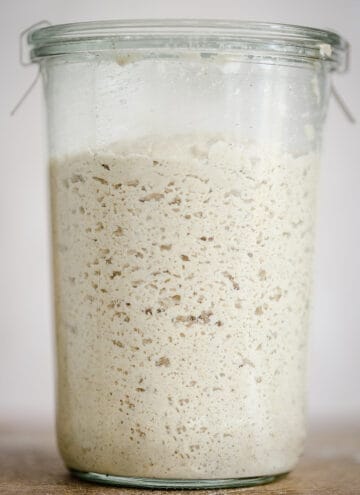 Close up of a jar of sourdough starter