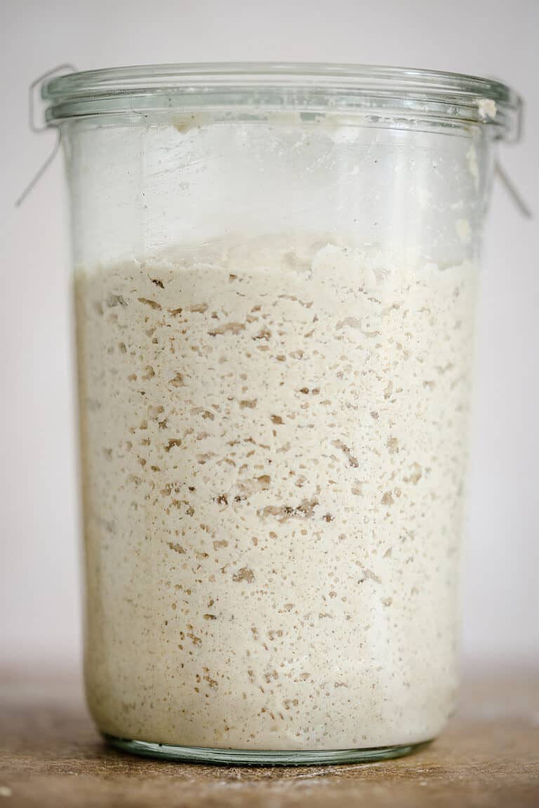 Close up of a jar of sourdough starter